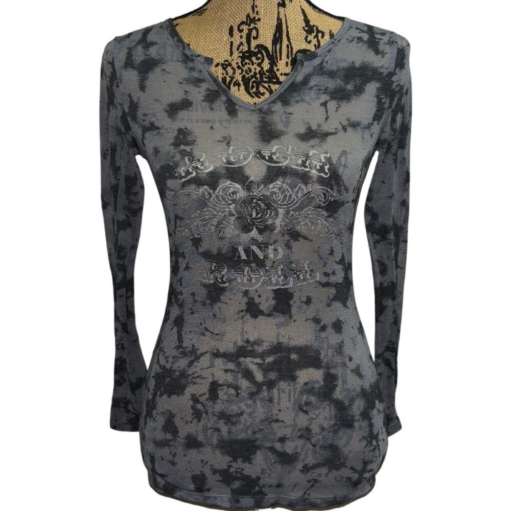 INC International Concepts Rock & Roll Sheer Long Sleeve Shirt Gray Size Small